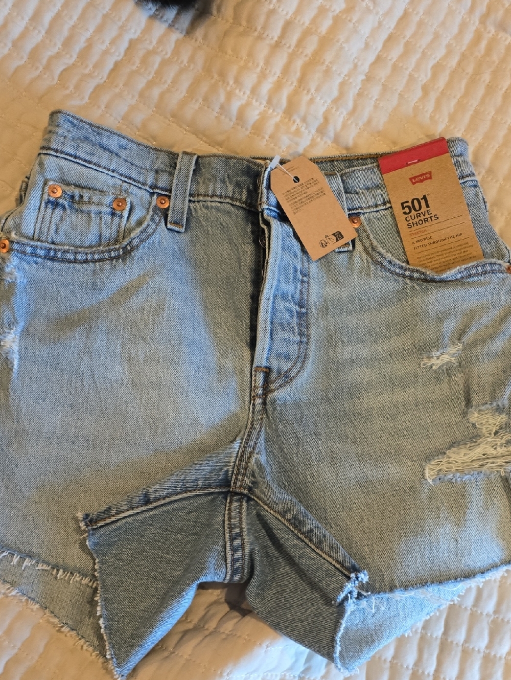 Levi's Light Blue Distressed 501 Cutoff Denim Shorts